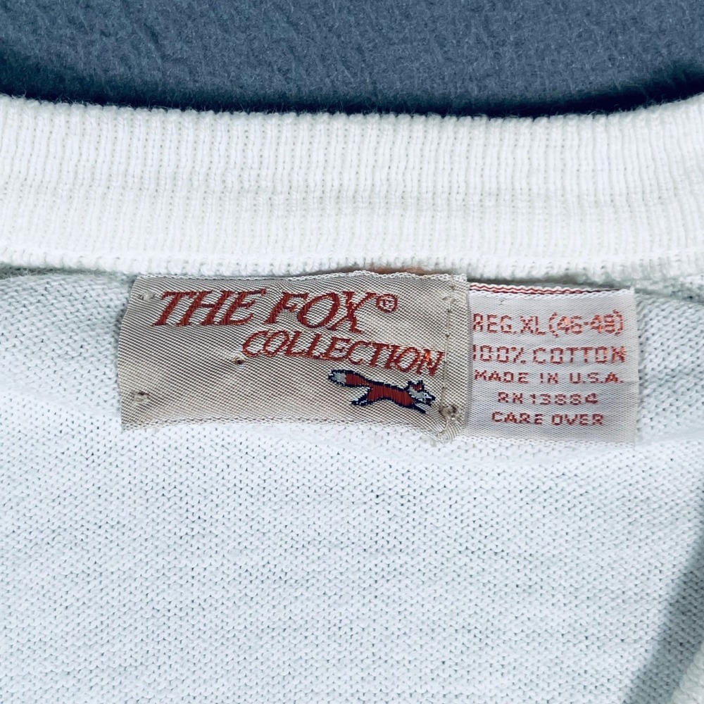 Vintage The Fox Collection Mens V Neck Sweater XL Cotton White Made in USA - Picture 3 of 6